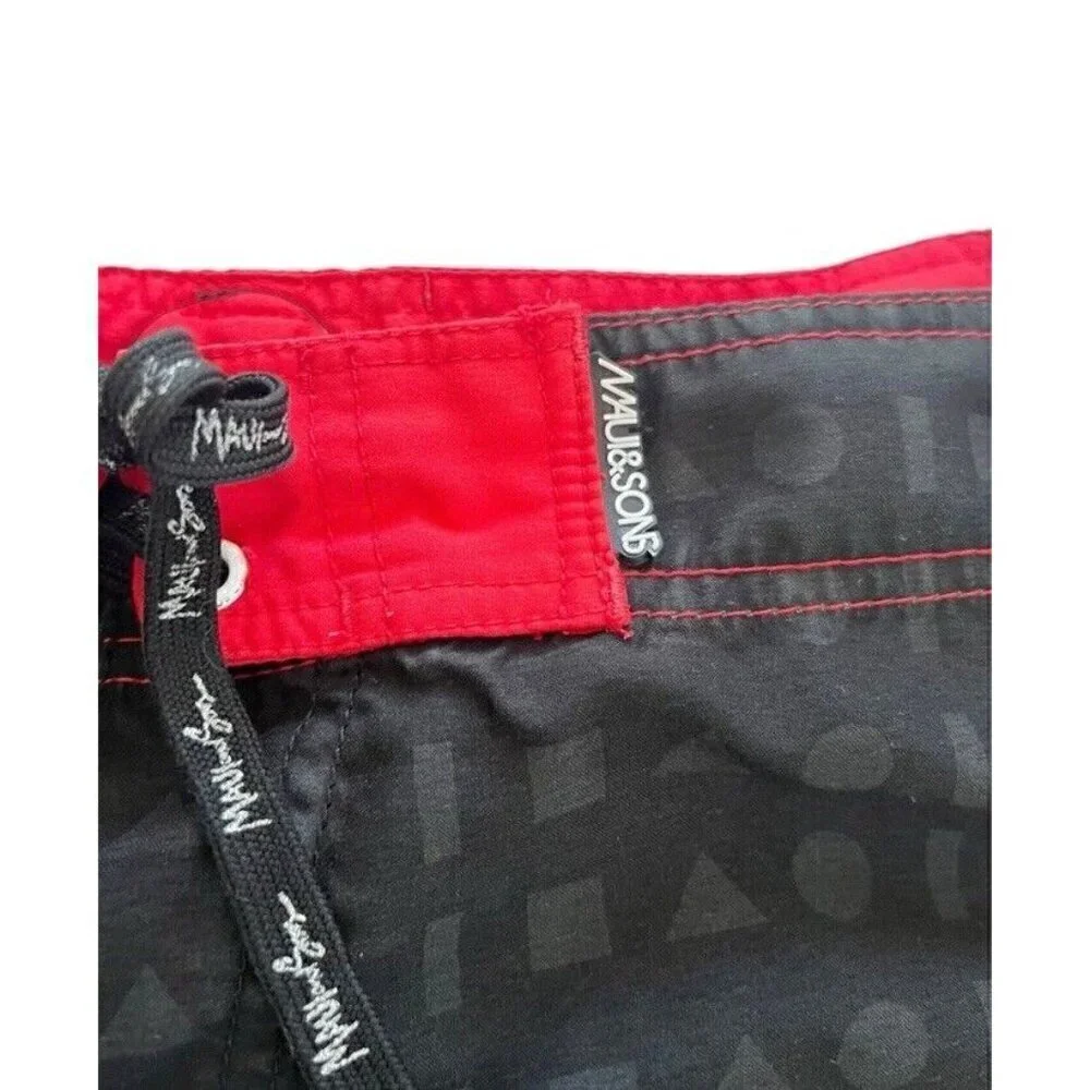 Maui And Sons Men's Sz 38 Black Red White Board Shorts Boardshorts Geo Print